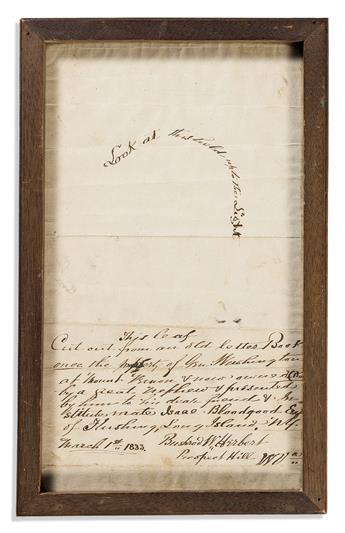 (PRESIDENTS.) Leaf said to be from George Washington's letterbook, inscribed by his great-great-nephew.